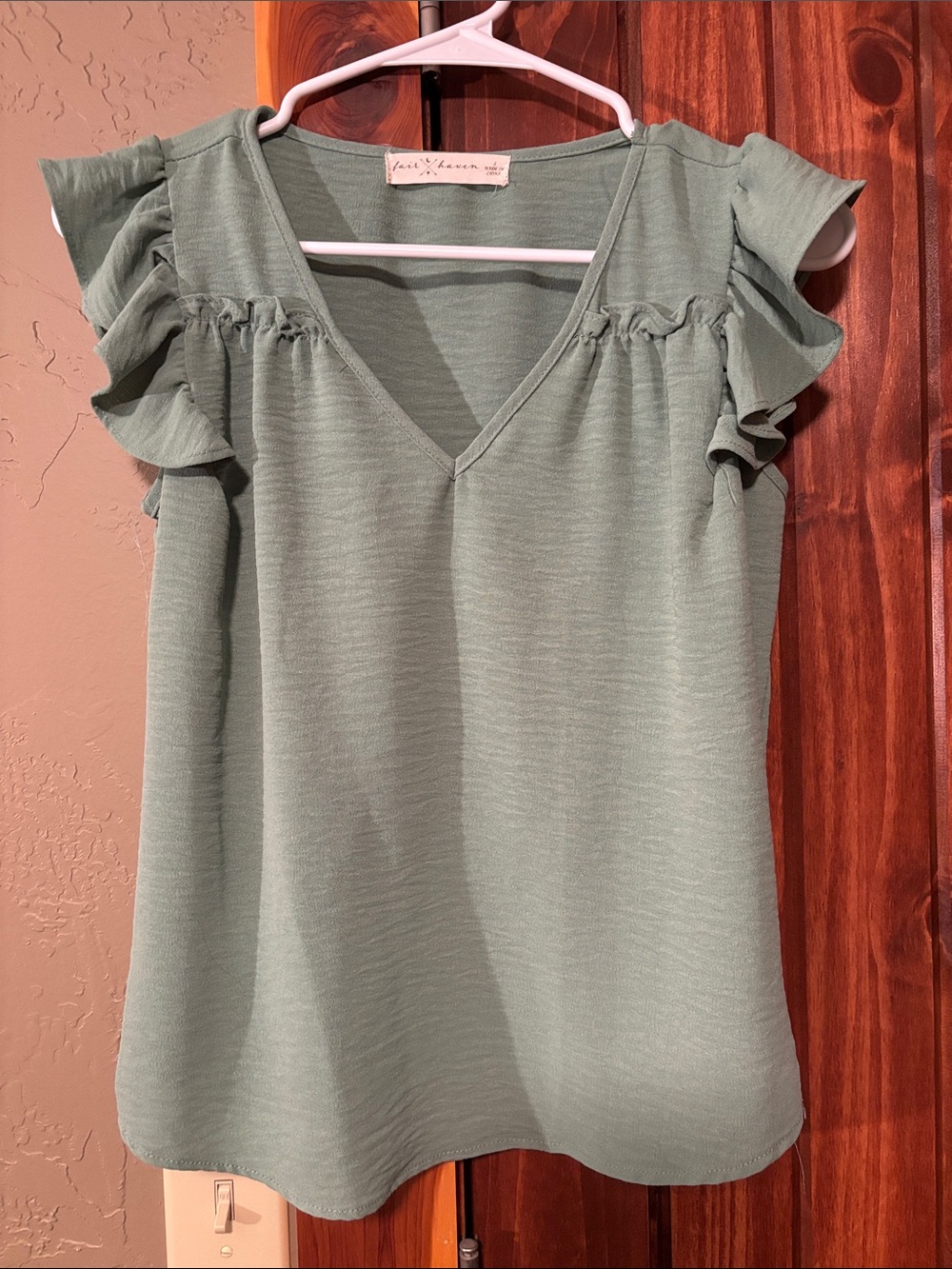 Sage Ruffle Sleeve V-Neck Women's Blouse